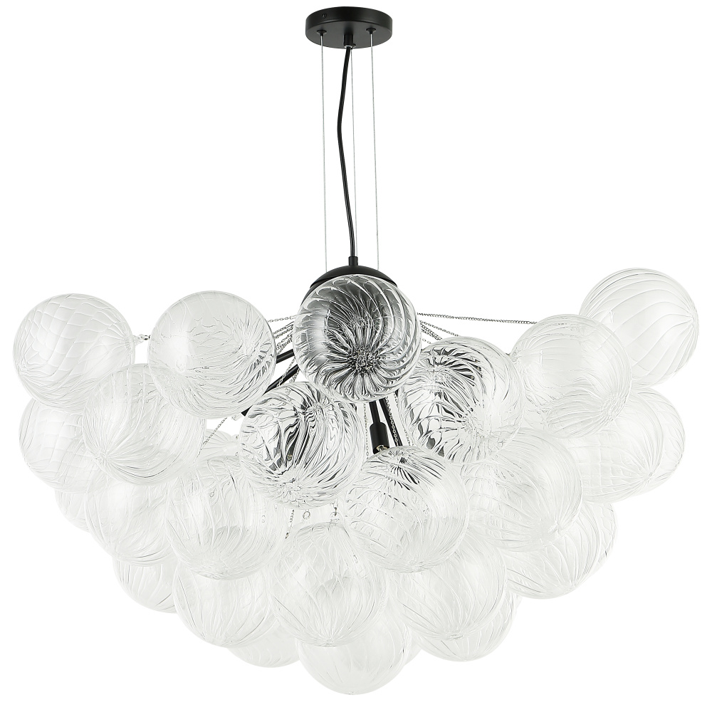 12 Light Matte Black Chandelier w/ Clear Spiral Glass