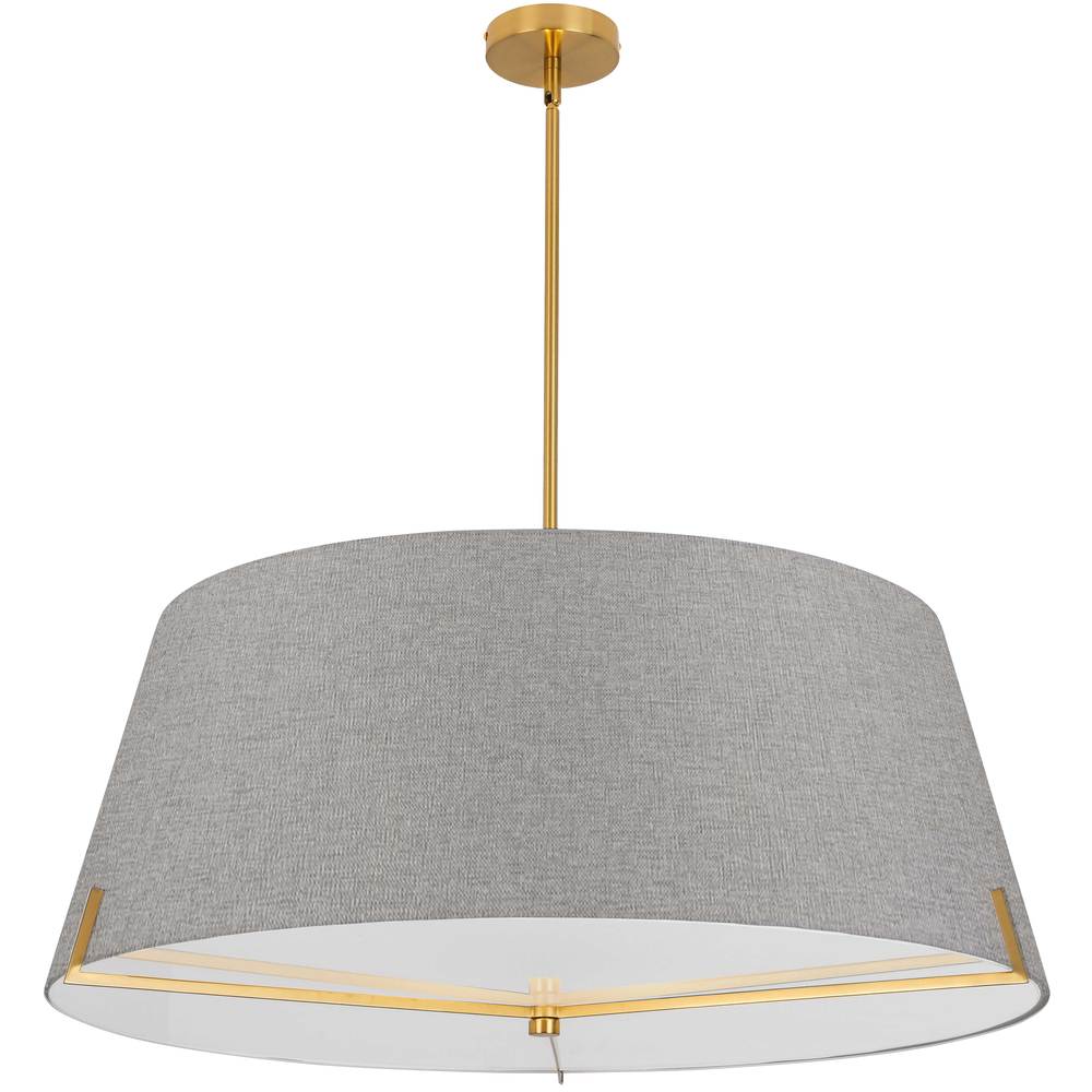 4 Light Incandescent Pendant Aged Brass with Grey Fabric shade