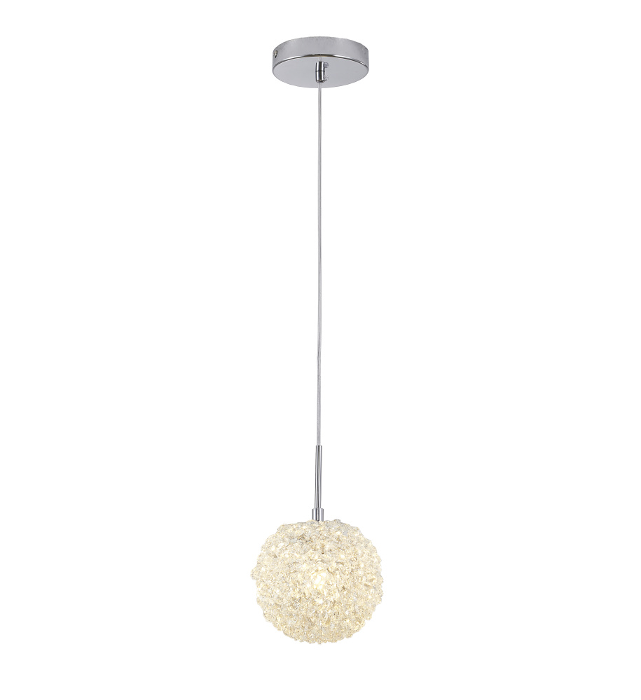 1-Light Chrome Steel Single Pendant With Clear Crystal Beaded Ball