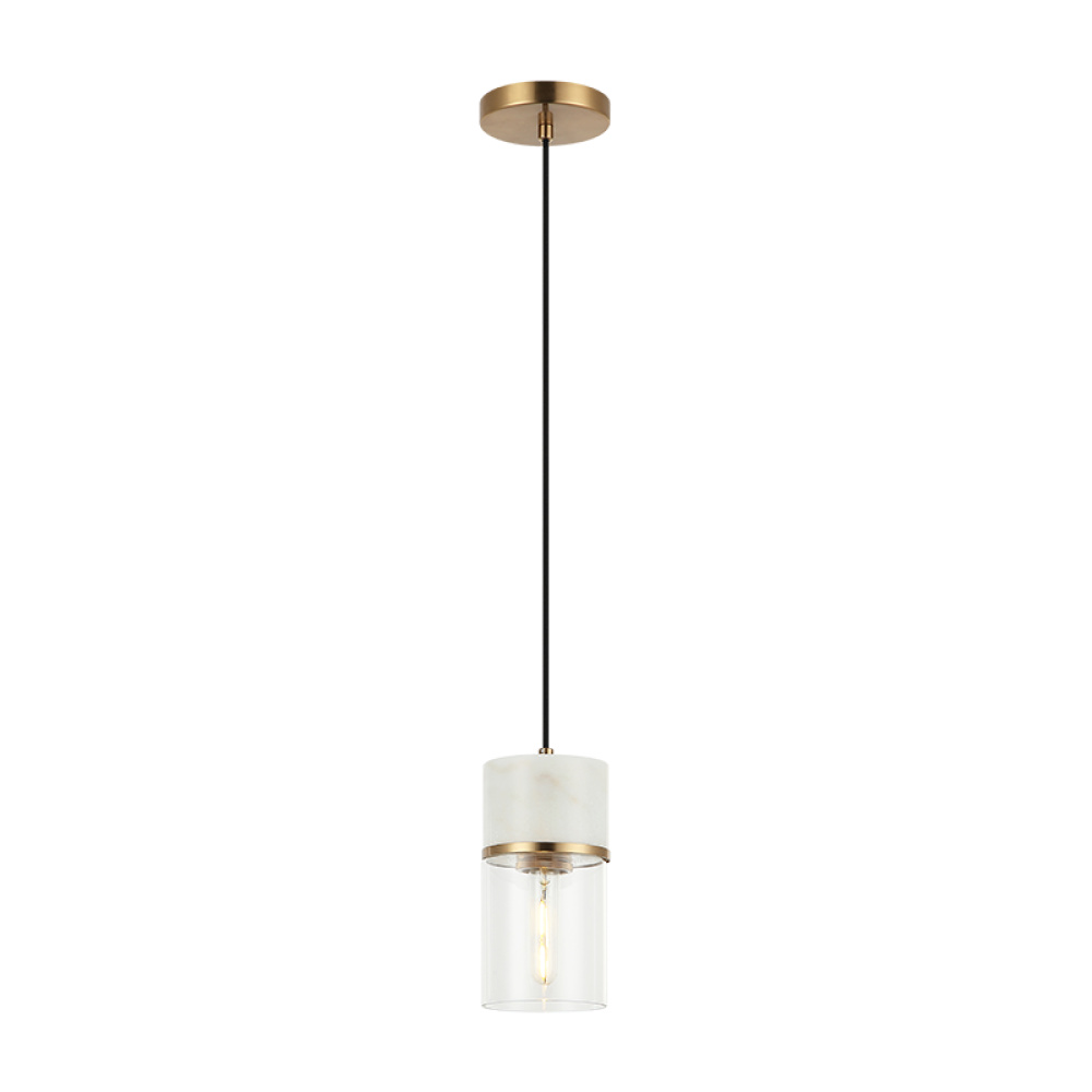 Marmor Aged Gold Brass + White Marble Pendant