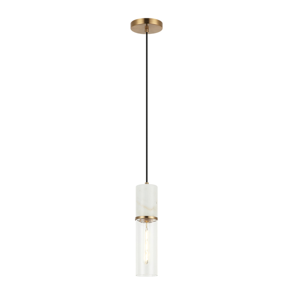 Marmor Aged Gold Brass + White Marble Pendant