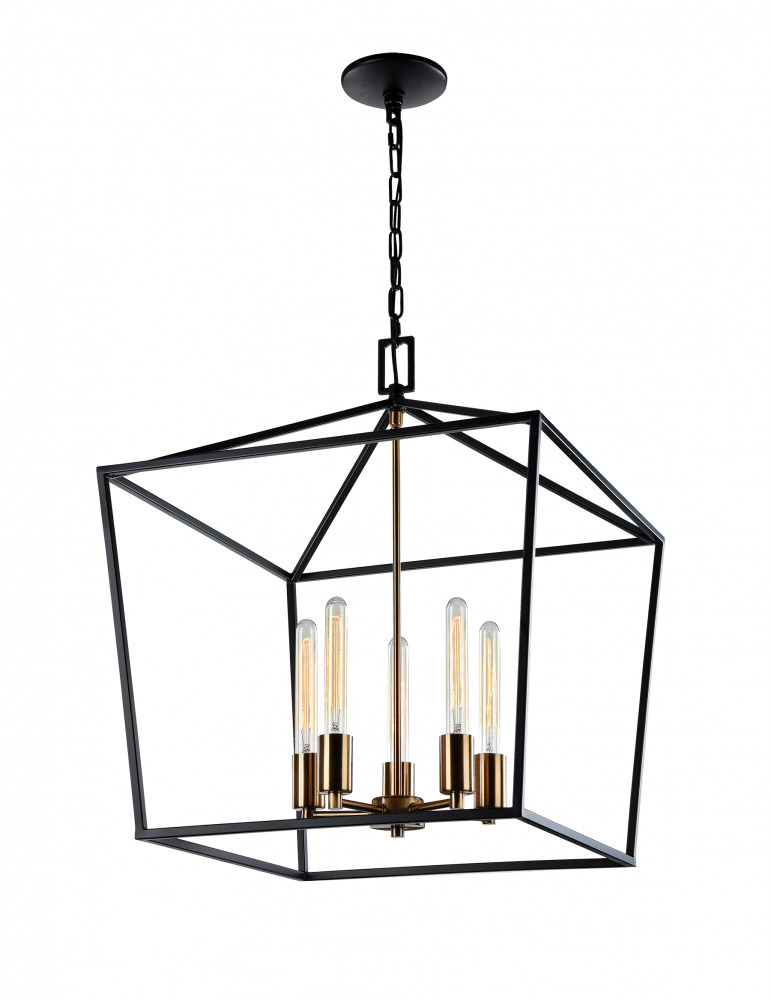 Scatola Rusty Black and Aged Gold Brass Accents Chandelier
