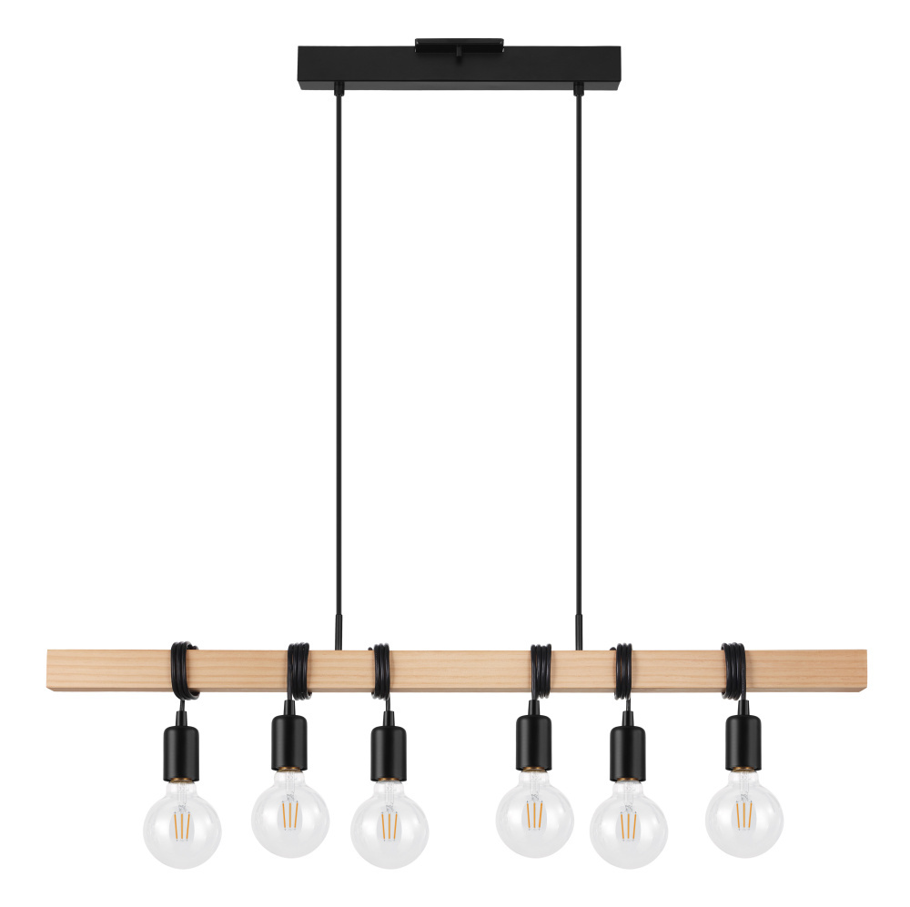 6 LT Open Bulb Linear Pendant w/ Black & Wood Finish