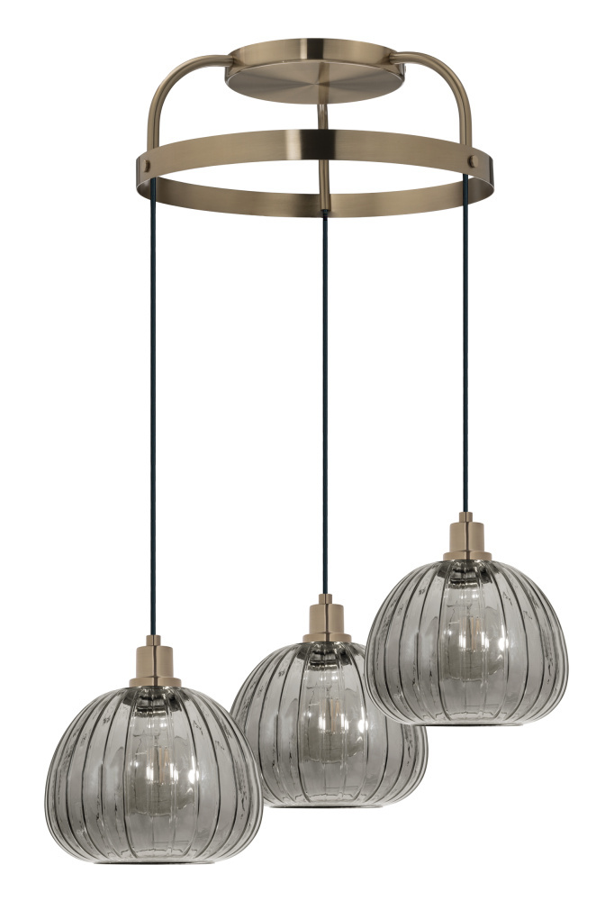 3 LT Cascaded Pendant w/ Brushed Gold Finish & Metalic Smoked Glass Shade
