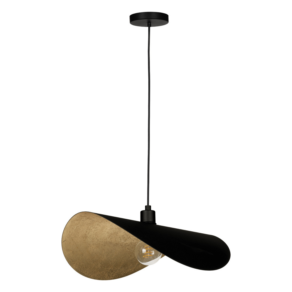 1 LT Dual Mount Ceiling or Pendant w/ Black Finish & Black & Gold Leaf Shade