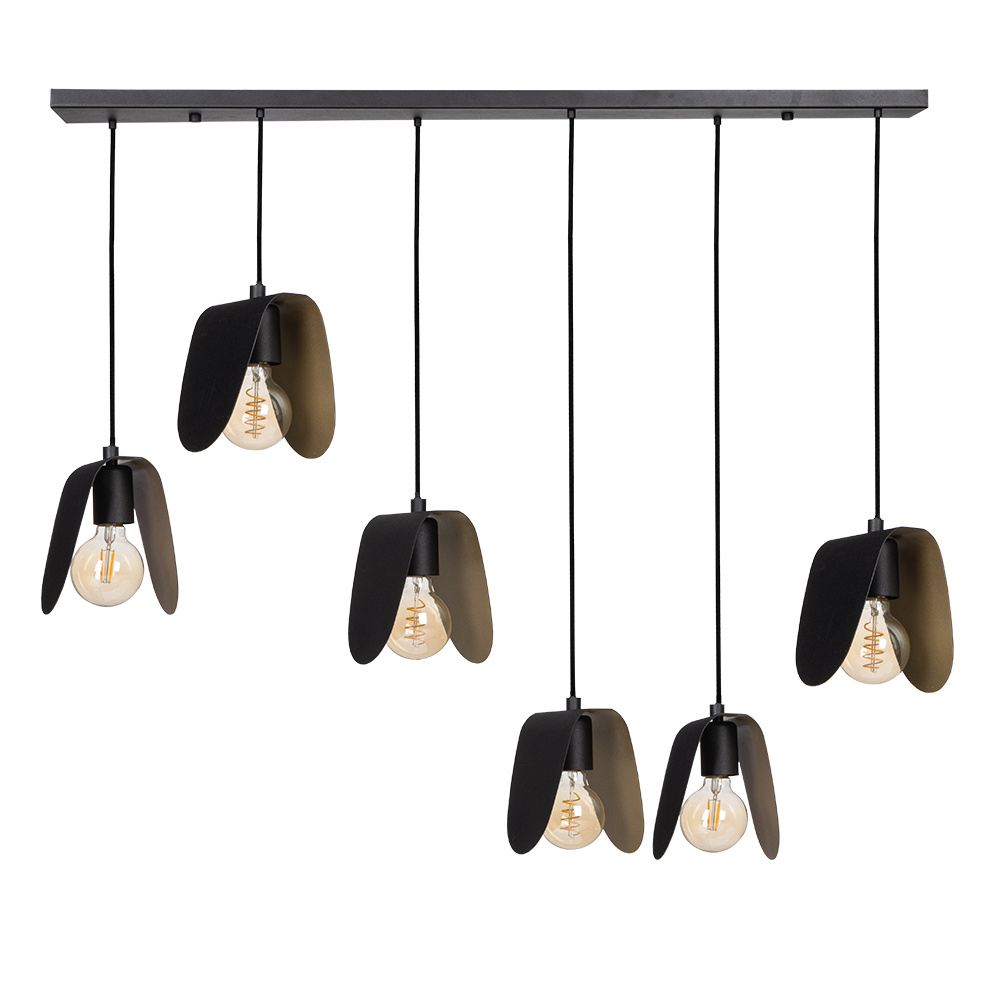 6 LT Linear Pendant w/ Black Finish & Black w/ Brushed Gold Interior Shades