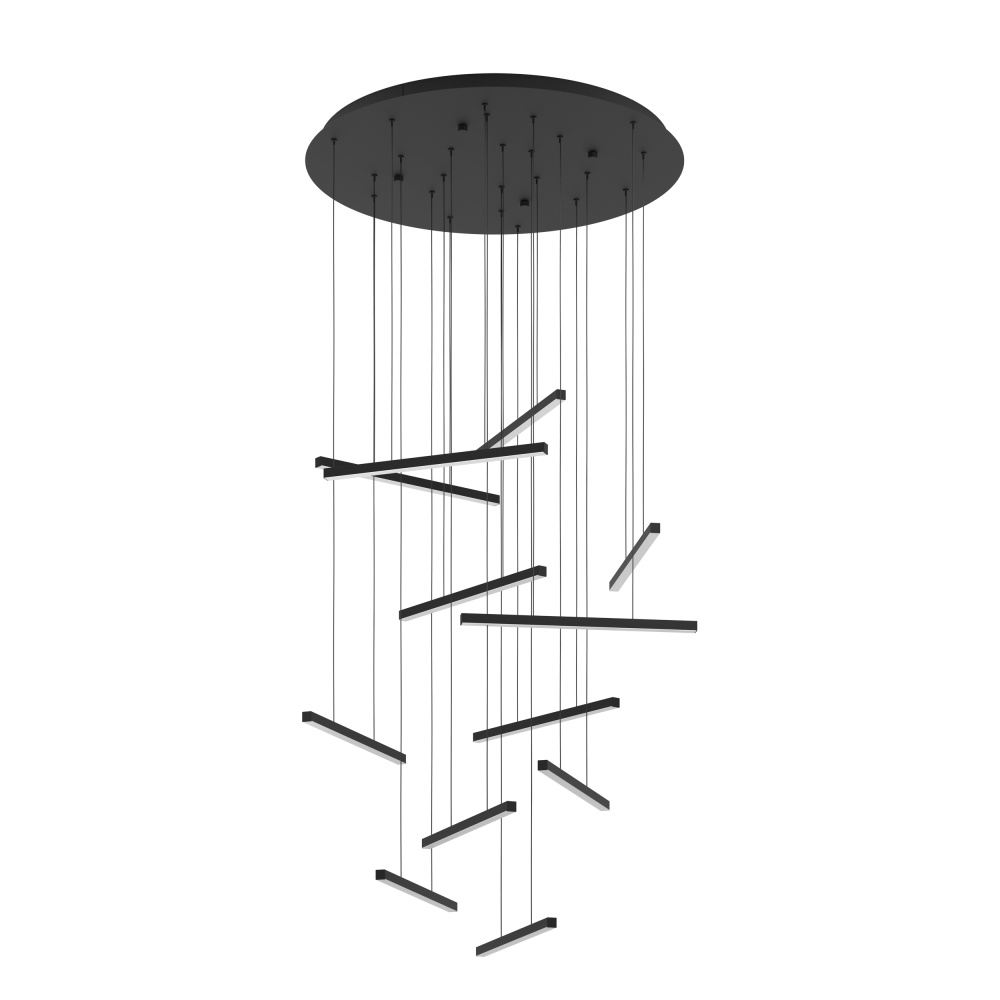 12 LT LED Cascade Pendant w/ Black Finish & Black Light bars