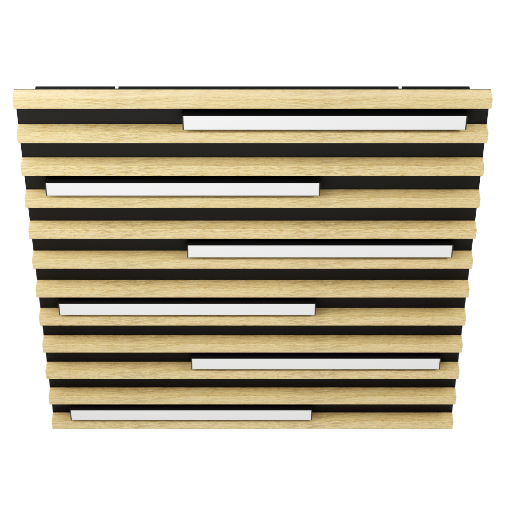 LED Square Ceiling Light w/ Black Metal Body & Oak Veneer Elements