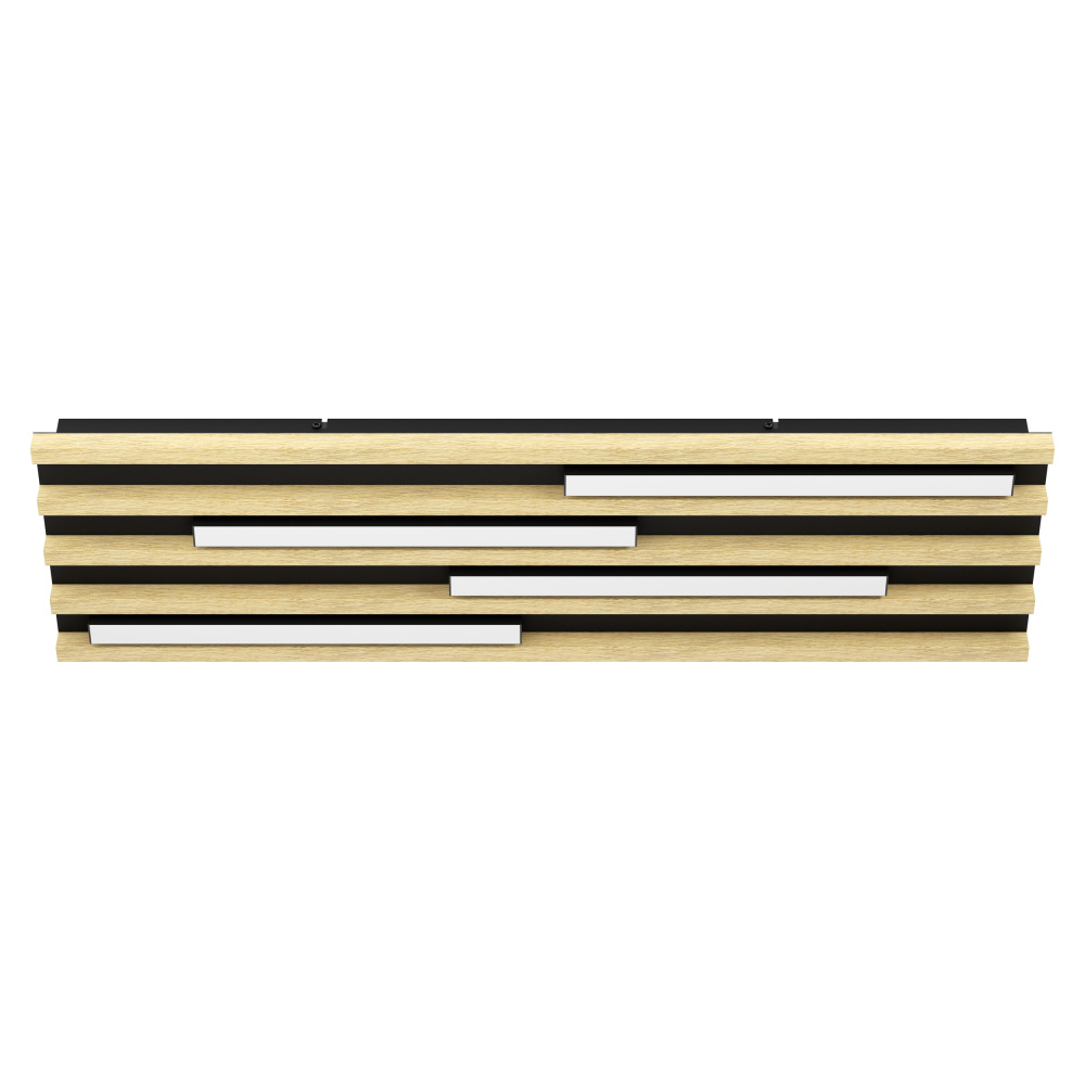 LED Rectangle Ceiling Light w/ Black Metal Body & Oak Veneer Elements