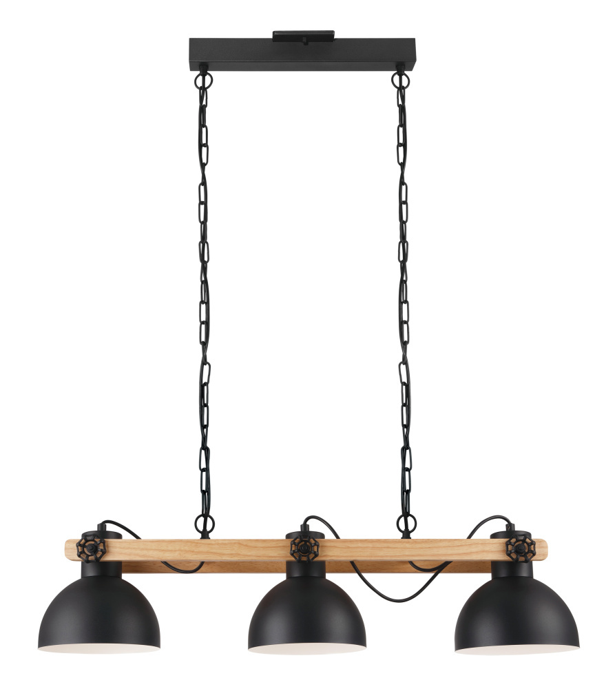 3 LT Linear Pendant w/ Black Finish & Black w White Interior Metal Shades w/ Wood Accent