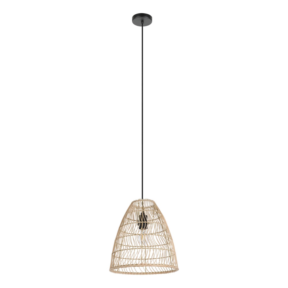 1 LT Pendant w/ Black Finish & Natural color Ratan Shade