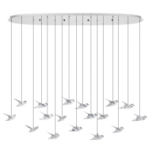 Eglo Canada 390403A - 17 LT LED Linear Pendant w/ Chrome Finish & Chrome Bird Shaped Shades w/ Acrylic Diffusers